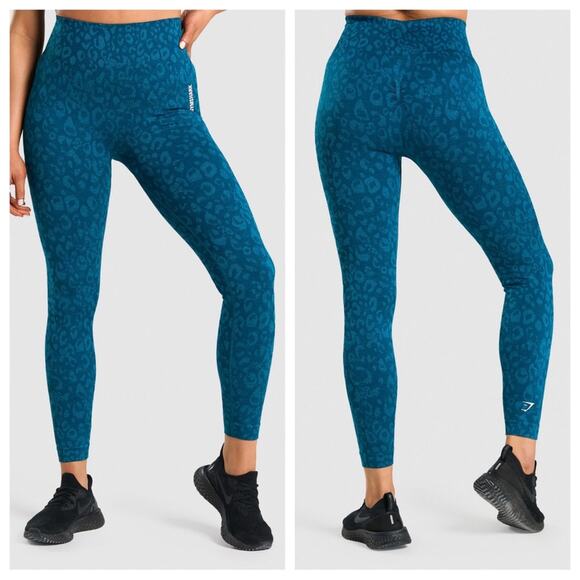 Gymshark | Women’s The Adapt Animal Seamless Leggings Teal Blue Leopard Cheetah - Picture 1 of 11